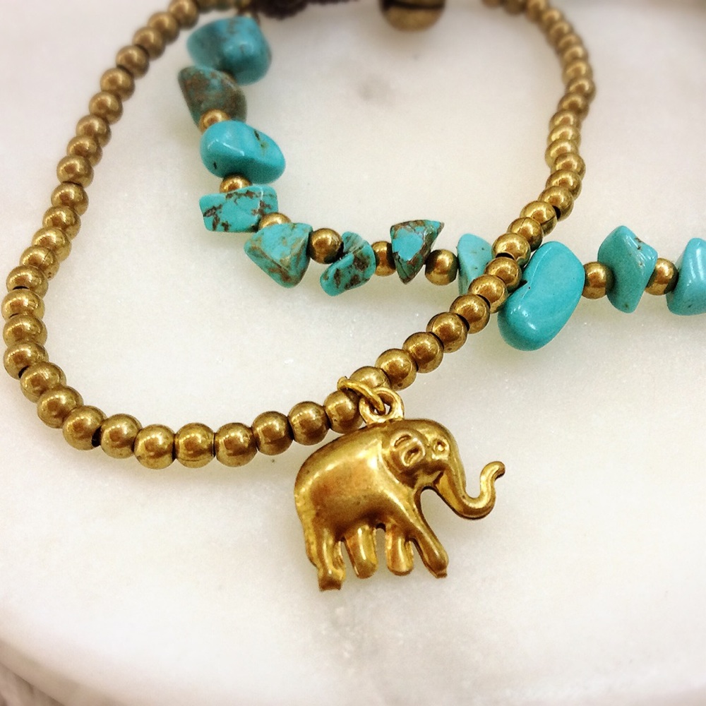 🐘 Elephant Turquoise & Brass Bracelet 🐘 - Picture 4 of 7